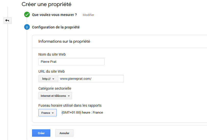 Créer propriété Google Analytics