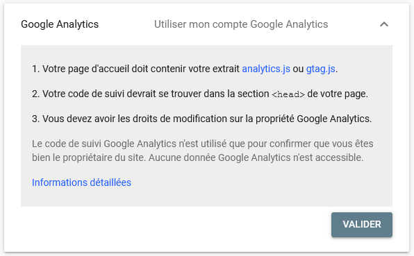 Validation Google Search Console via Google Analytics