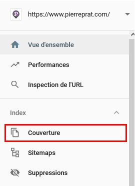 Menu Google Search Console